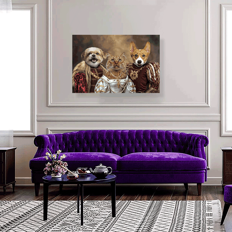 Noble Pet Trio – Royal Multi-Pet Portrait